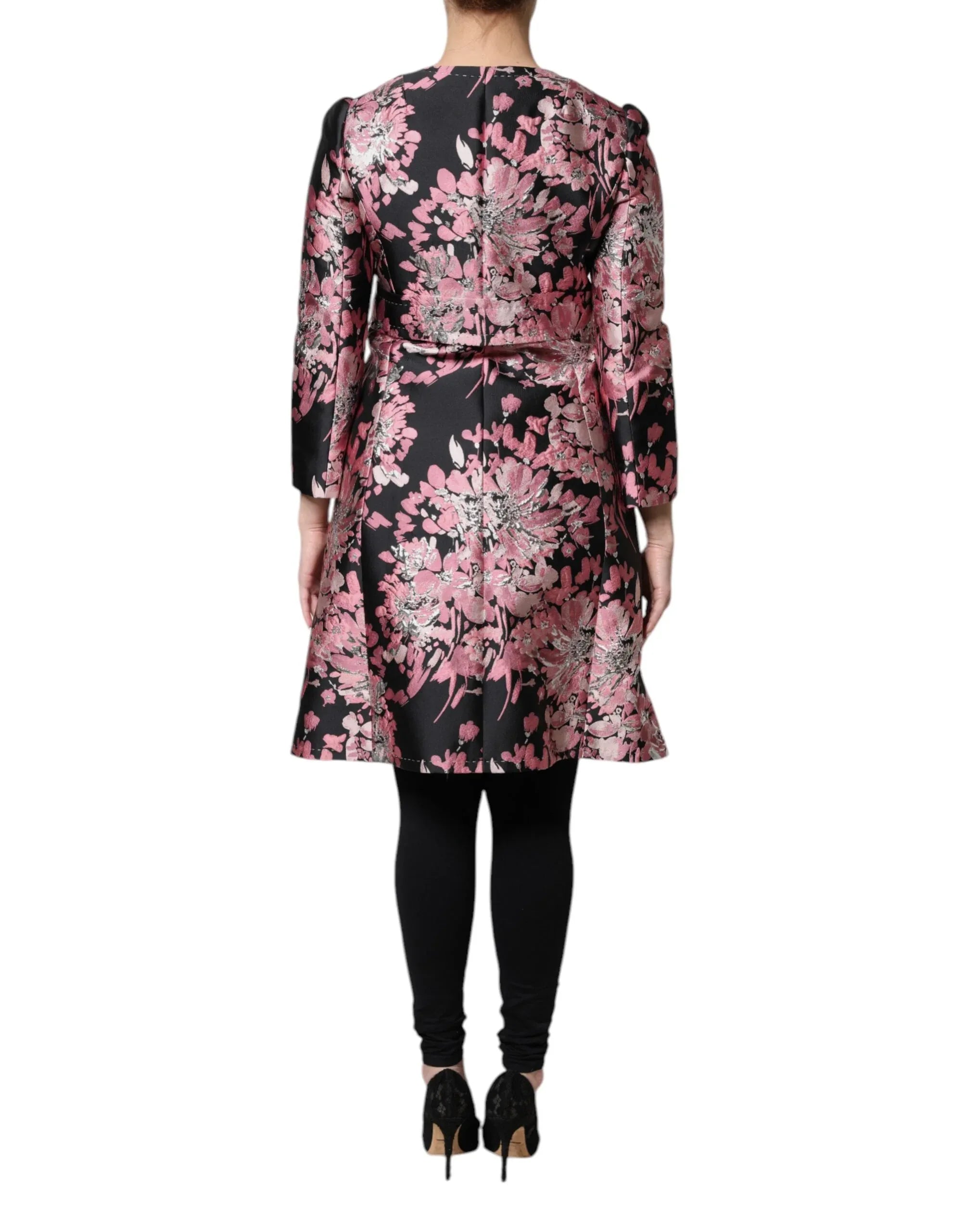 Dolce & Gabbana Pink Black Floral Brocade Trenchcoat Jacket - Zeiniez