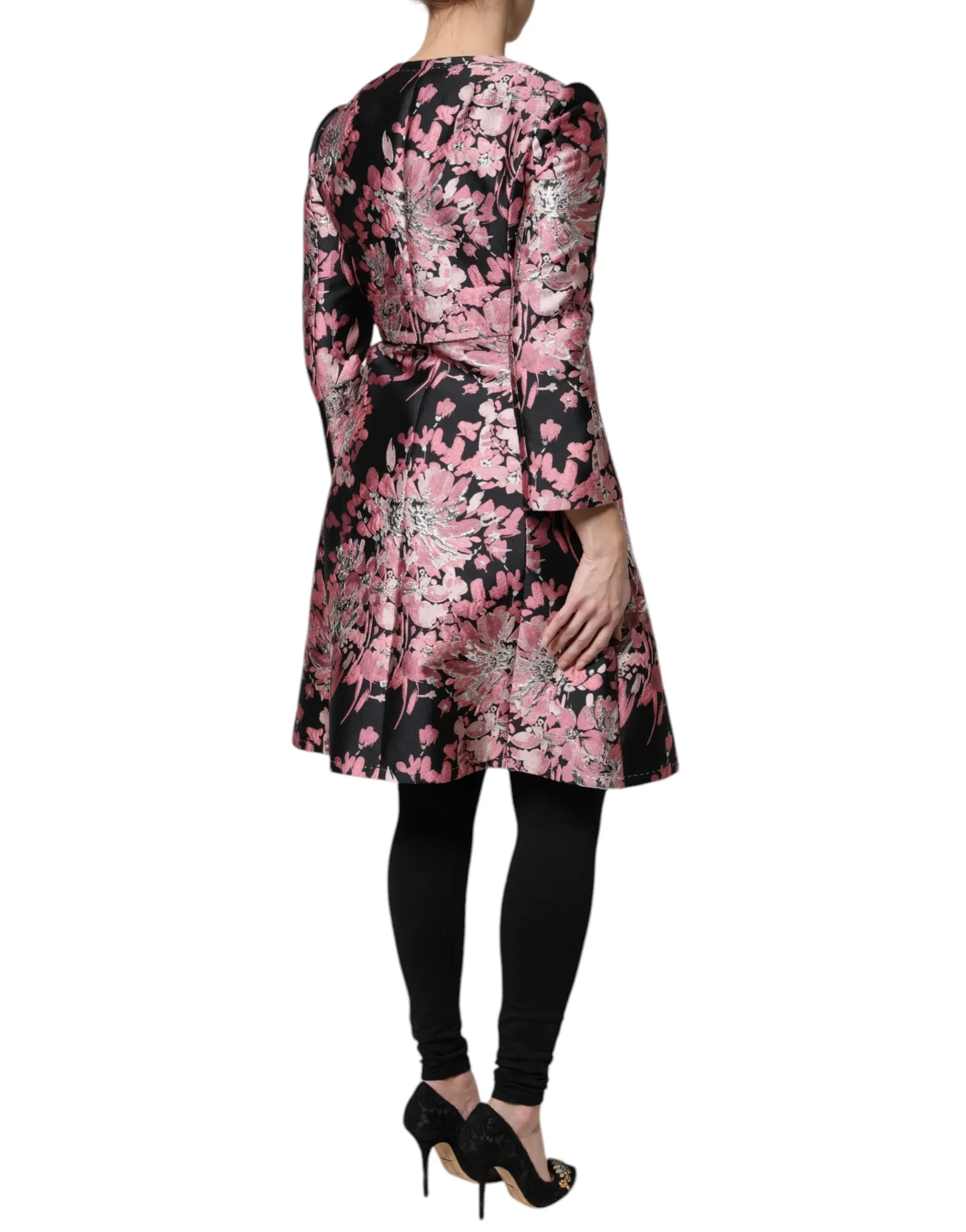 Dolce & Gabbana Pink Black Floral Brocade Trenchcoat Jacket - Zeiniez