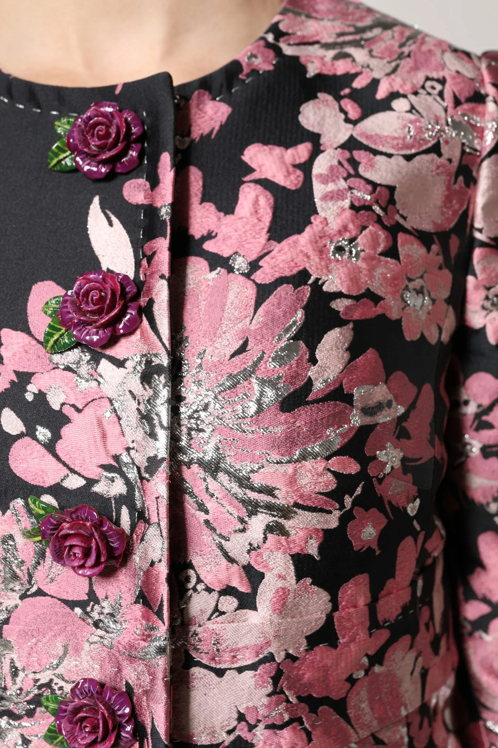 Dolce & Gabbana Pink Black Floral Brocade Trenchcoat Jacket - Zeiniez