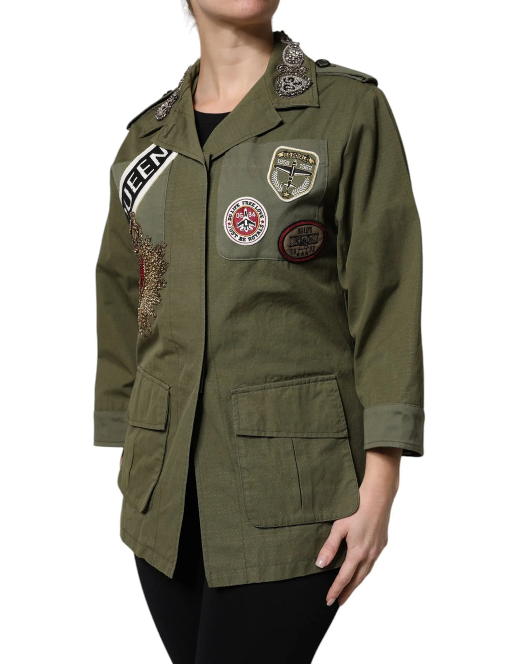 Dolce & Gabbana Military Green Queen Embellished Coat Jacket - Zeiniez