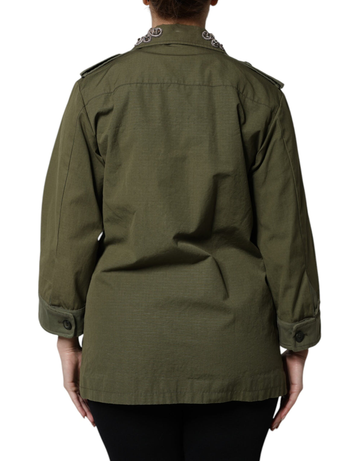 Dolce & Gabbana Military Green Queen Embellished Coat Jacket