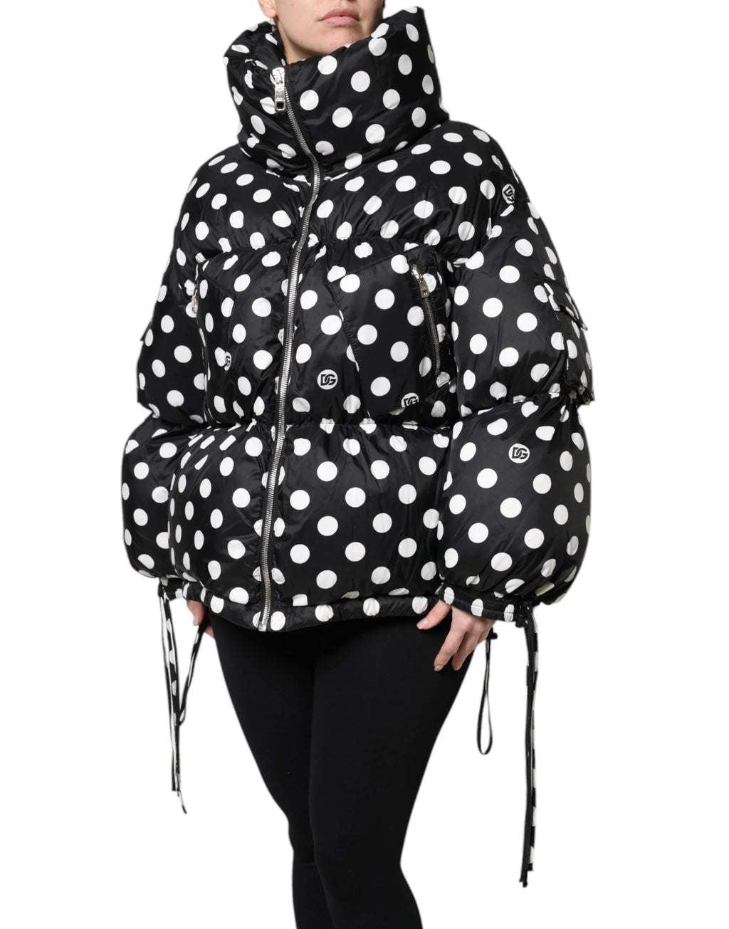 Dolce & Gabbana Black White Polka Dot Full Zip Puffer Jacket - Zeiniez