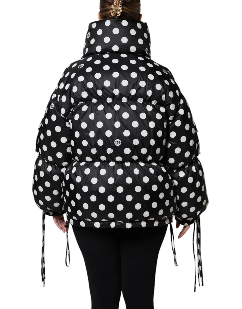 Dolce & Gabbana Black White Polka Dot Full Zip Puffer Jacket - Zeiniez