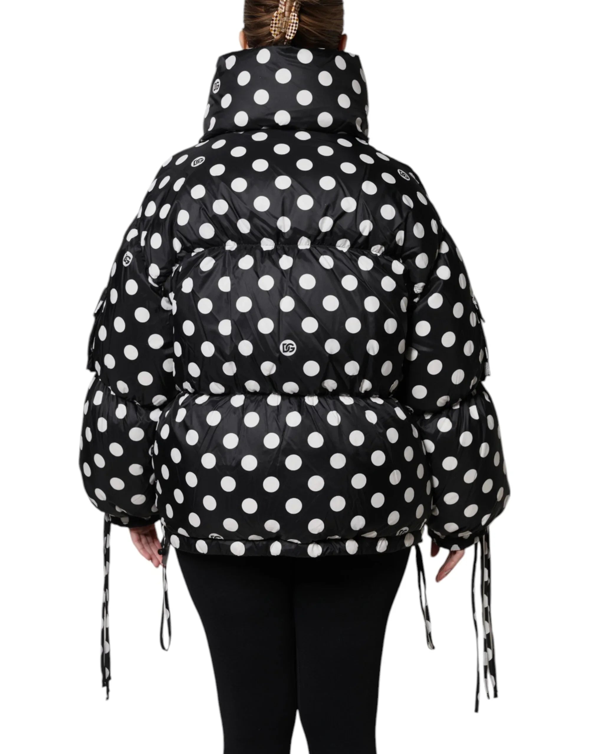 Dolce & Gabbana Black White Polka Dot Full Zip Puffer Jacket - Zeiniez