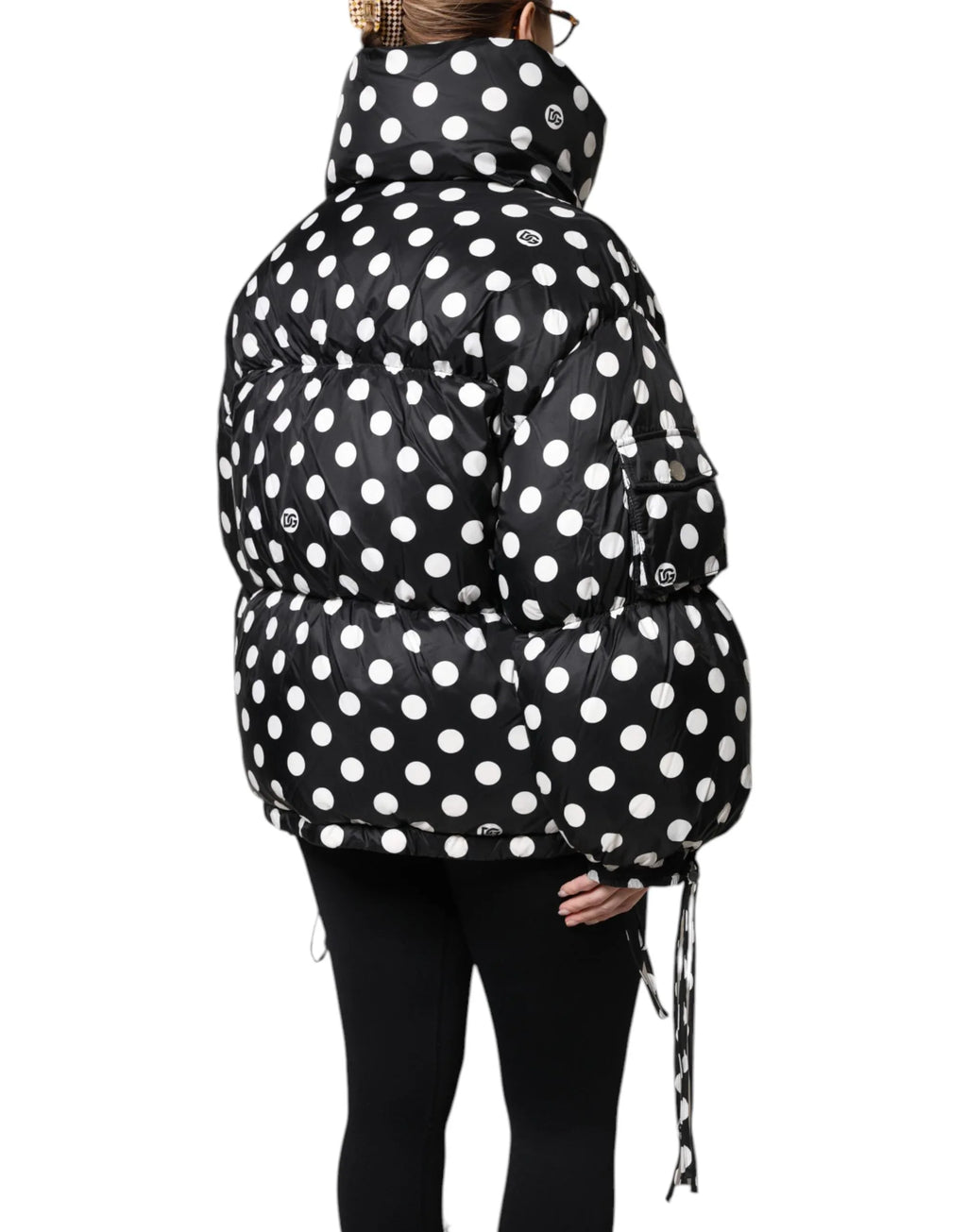 Dolce & Gabbana Black White Polka Dot Full Zip Puffer Jacket - Zeiniez