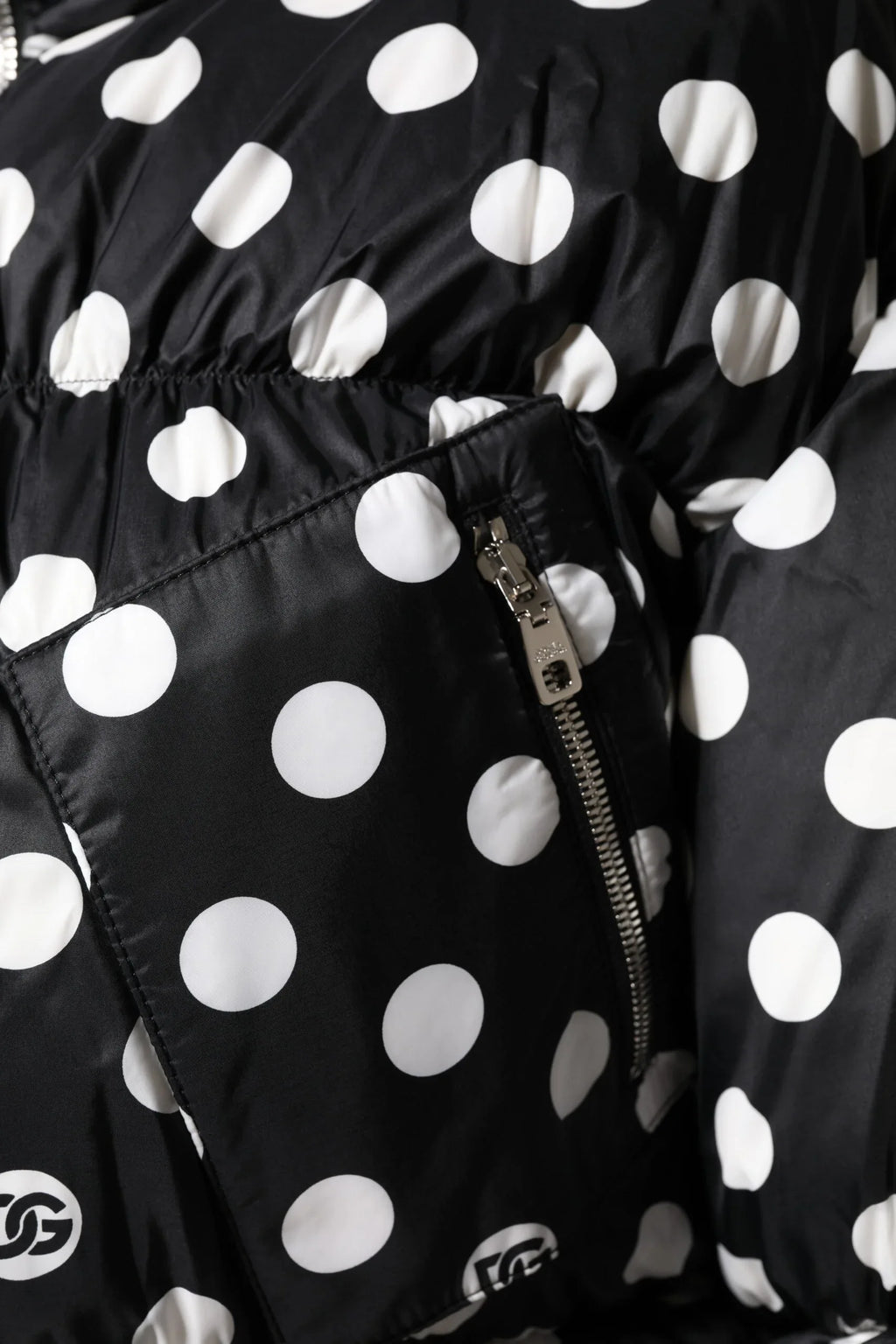 Dolce & Gabbana Black White Polka Dot Full Zip Puffer Jacket - Zeiniez