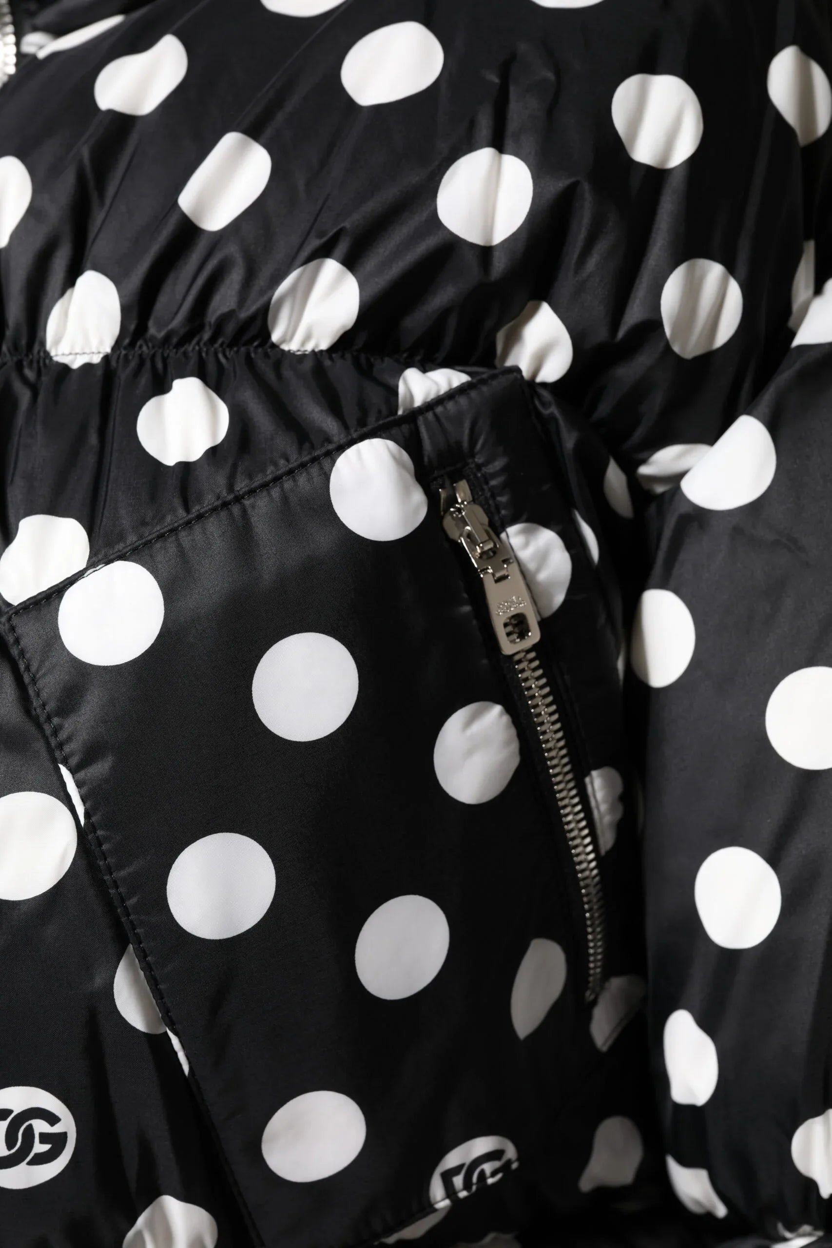 Dolce & Gabbana Black White Polka Dot Full Zip Puffer Jacket - Zeiniez