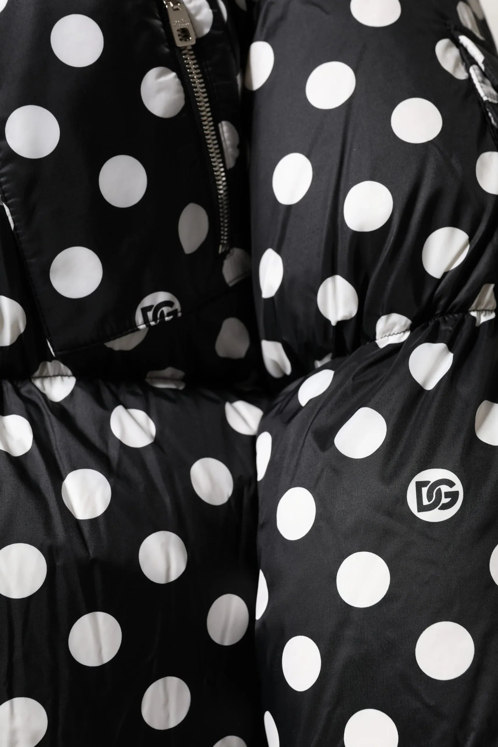 Dolce & Gabbana Black White Polka Dot Full Zip Puffer Jacket - Zeiniez
