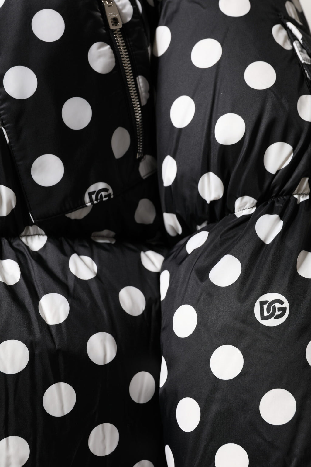 Dolce & Gabbana Black White Polka Dot Full Zip Puffer Jacket