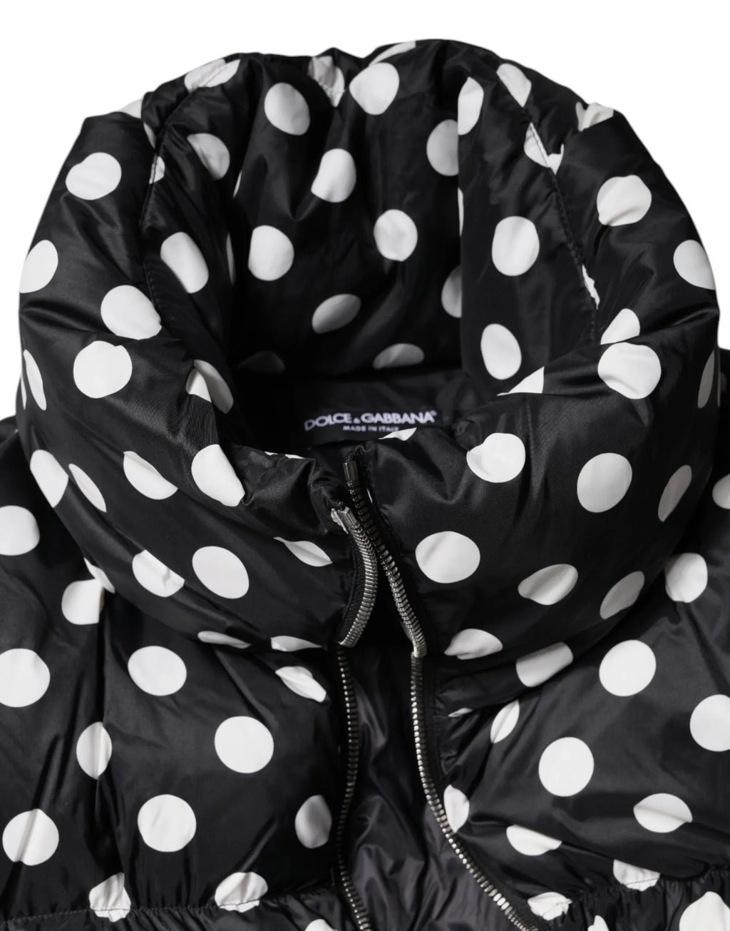 Dolce & Gabbana Black White Polka Dot Full Zip Puffer Jacket - Zeiniez