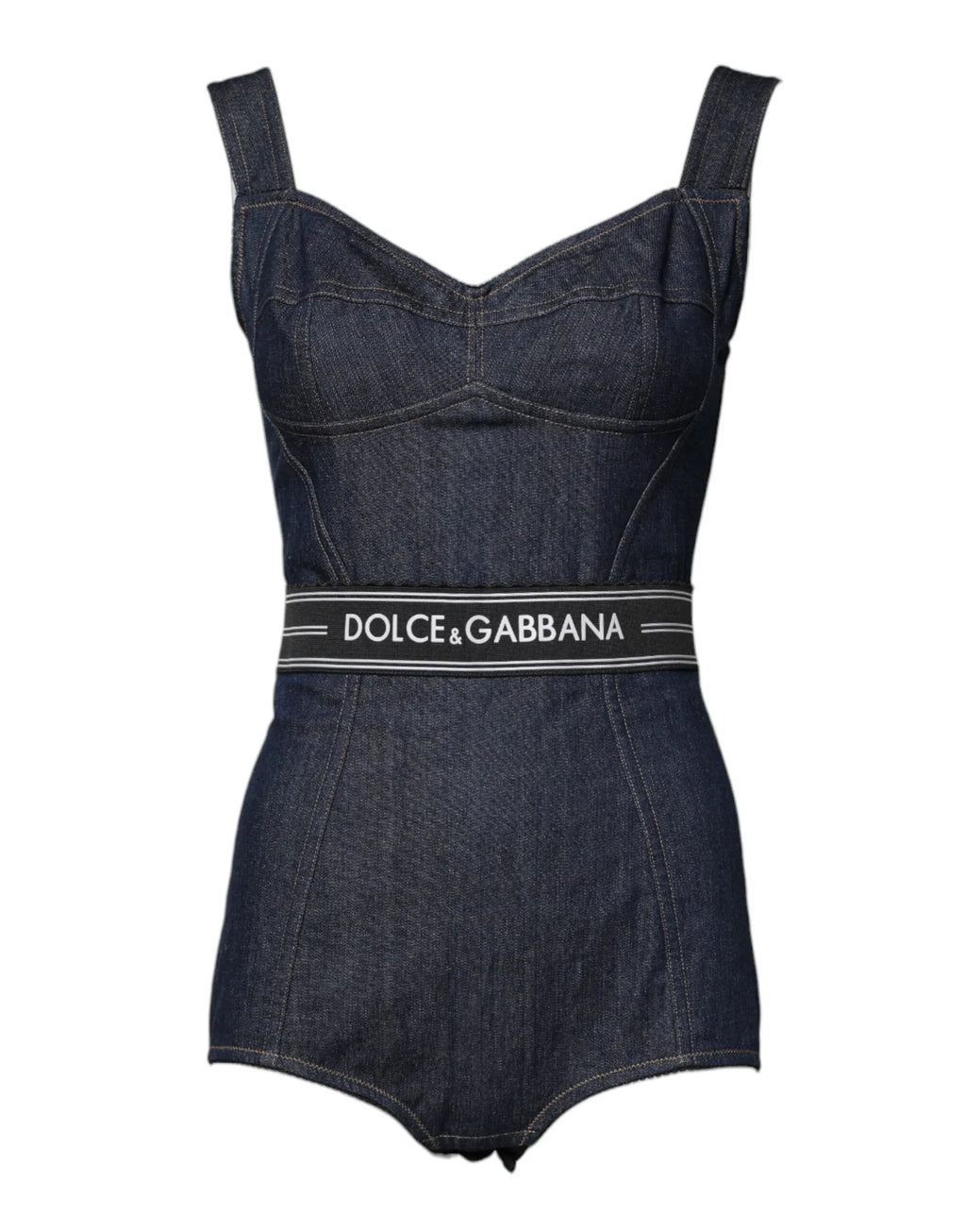Dolce & Gabbana Blue Cotton Stretch Sleeveless Bodycon Denim Bodysuit - Zeiniez