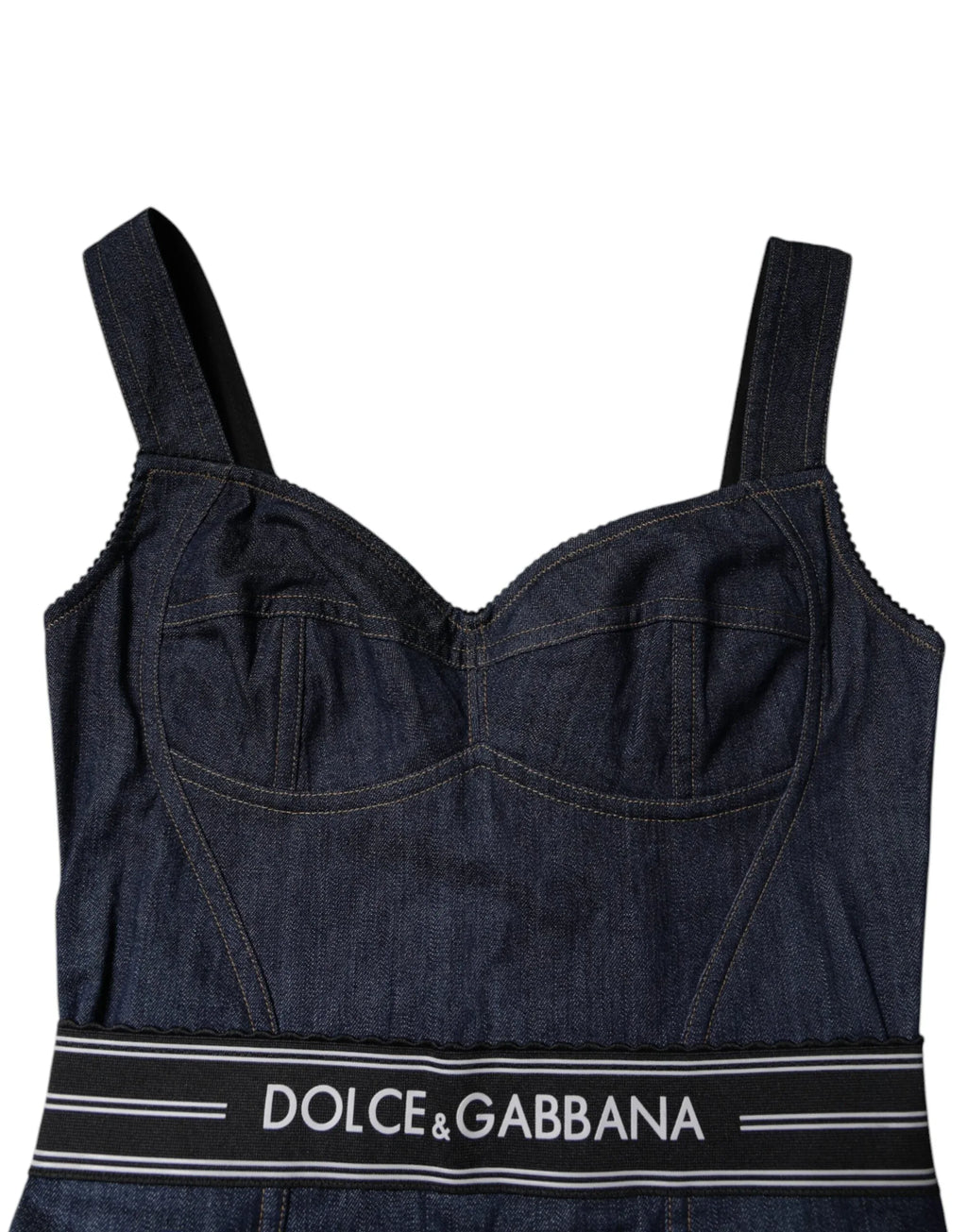 Dolce & Gabbana Blue Cotton Stretch Sleeveless Bodycon Denim Bodysuit - Zeiniez