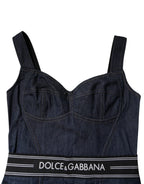 Dolce & Gabbana Blue Cotton Stretch Sleeveless Bodycon Denim Bodysuit - Zeiniez