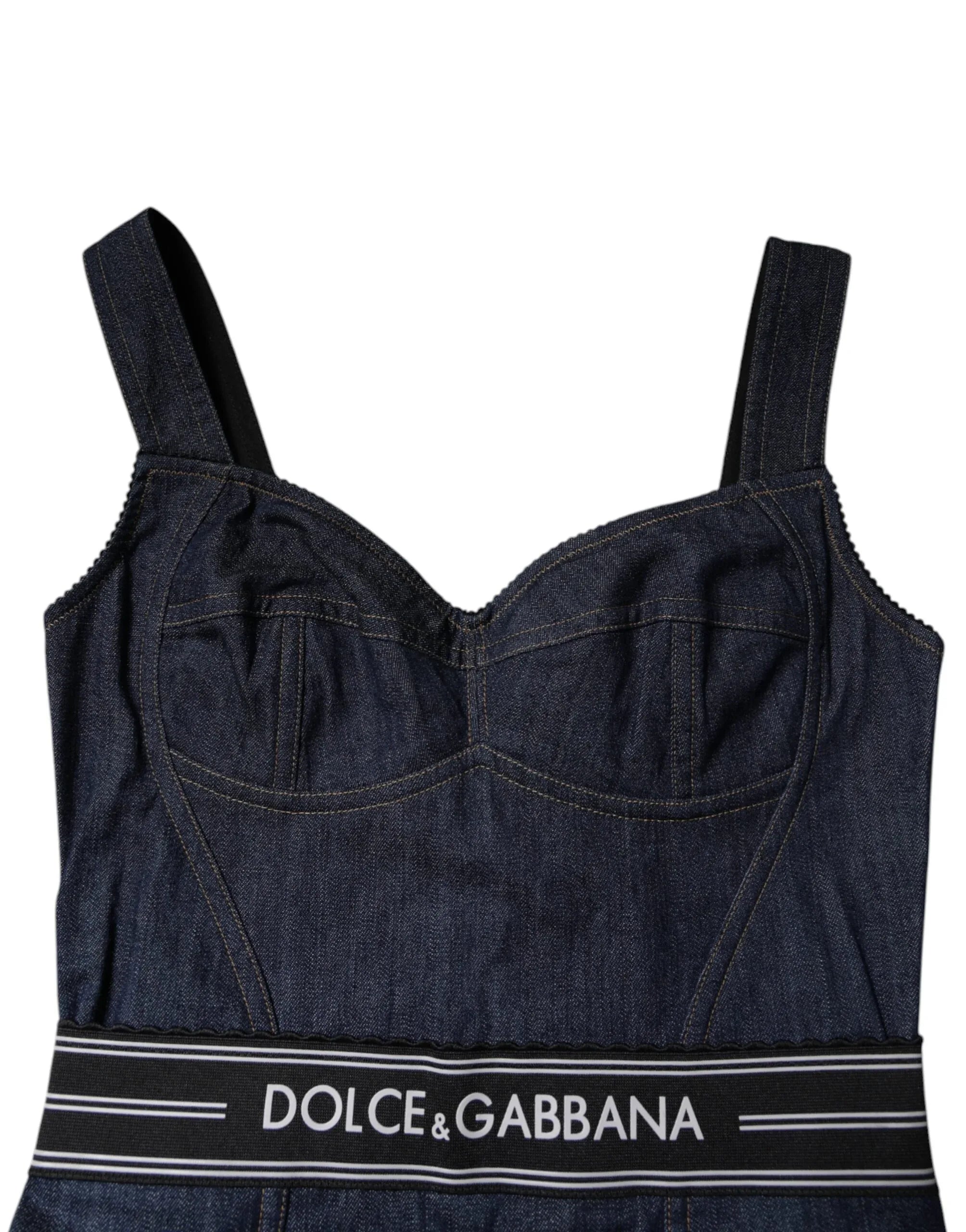 Dolce & Gabbana Blue Cotton Stretch Sleeveless Bodycon Denim Bodysuit - Zeiniez