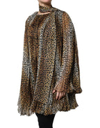 Dolce & Gabbana Brown Leopard Print Scarf Collared Chiffon Dress - Zeiniez
