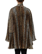 Dolce & Gabbana Brown Leopard Print Scarf Collared Chiffon Dress