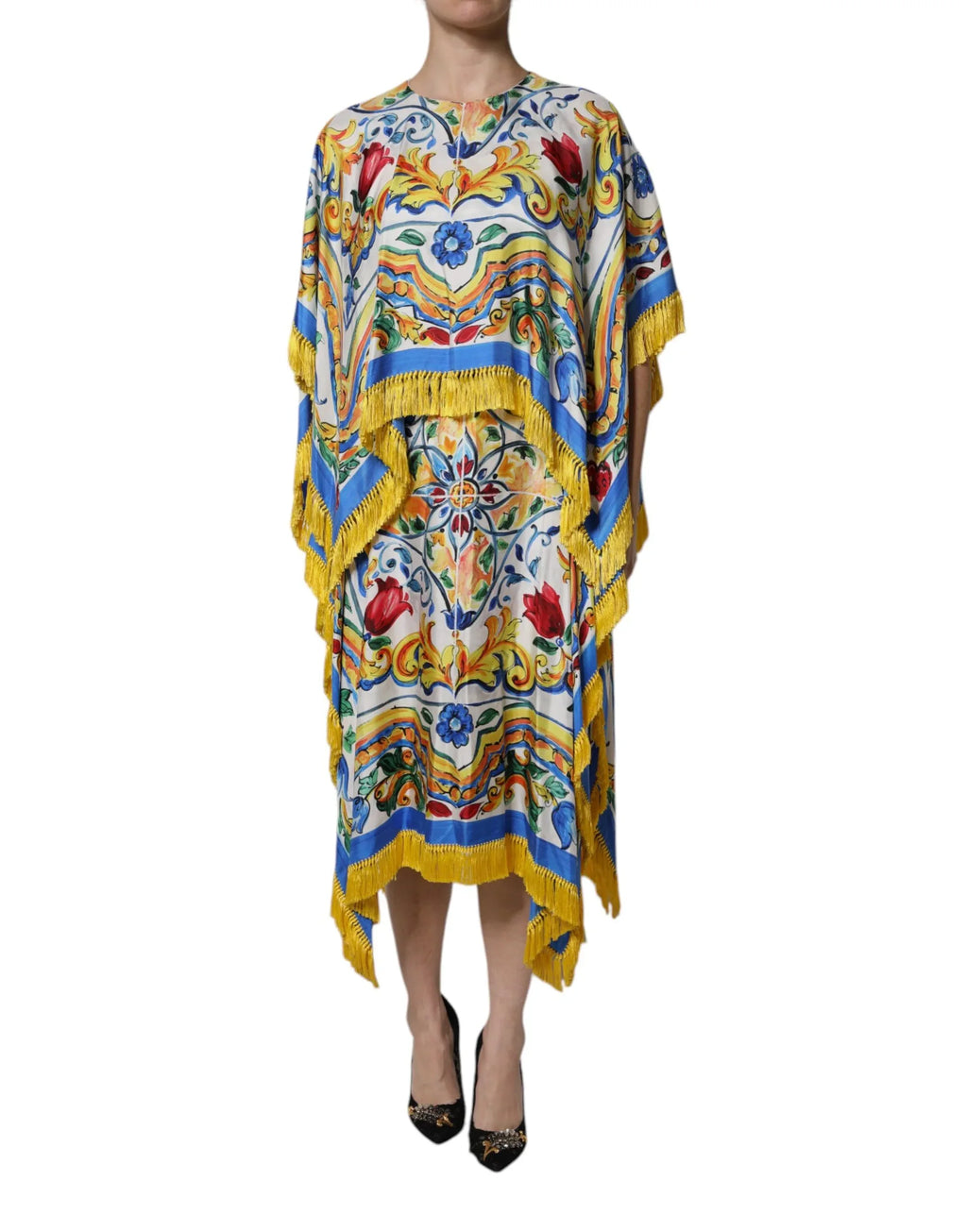 Dolce & Gabbana Multicolor Majolica Kaftan Short Sleeves Maxi Dress - Zeiniez