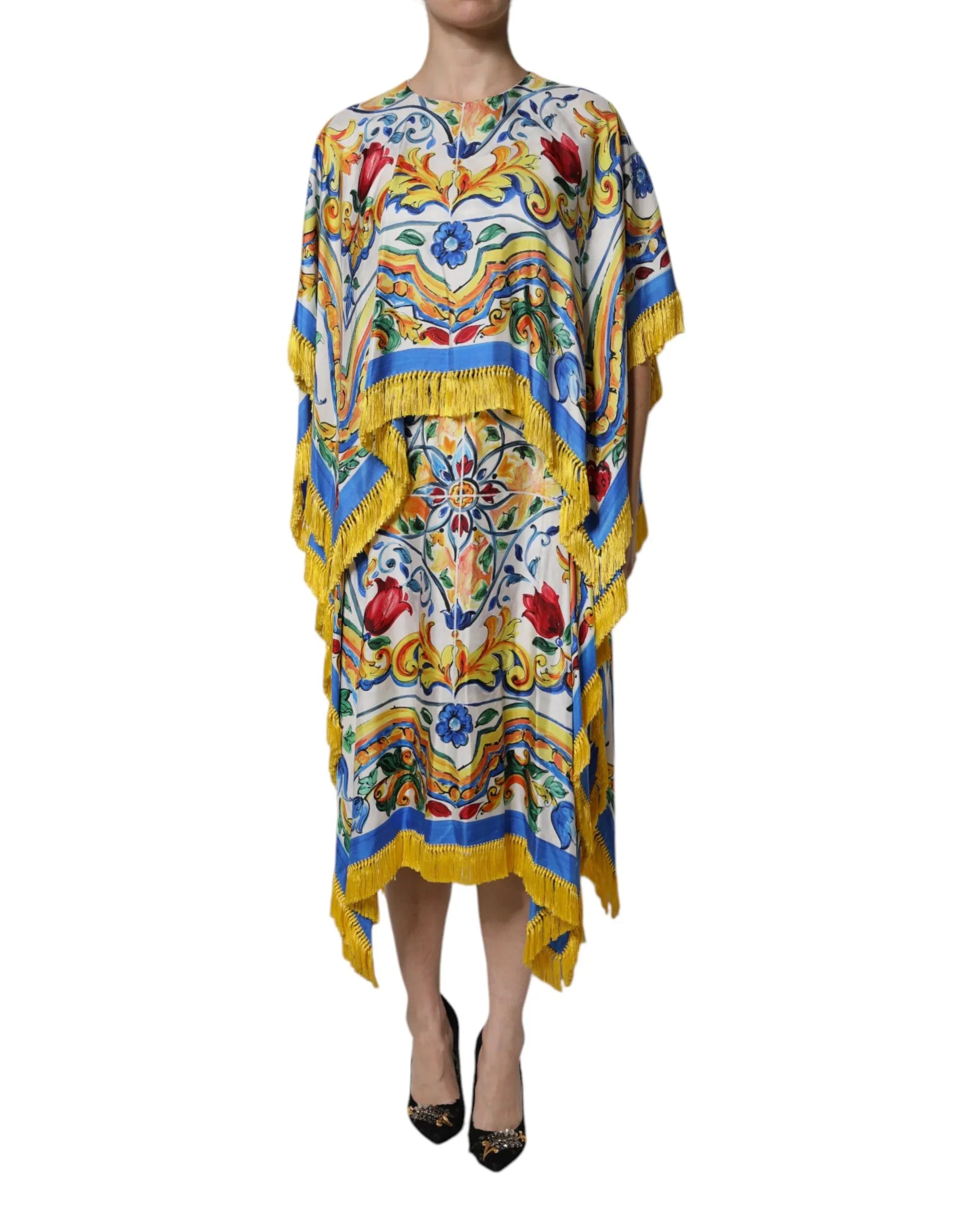 Dolce & Gabbana Multicolor Majolica Kaftan Short Sleeves Maxi Dress - Zeiniez