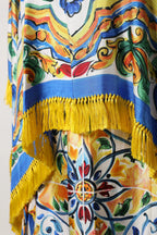 Dolce & Gabbana Multicolor Majolica Kaftan Short Sleeves Maxi Dress - Zeiniez