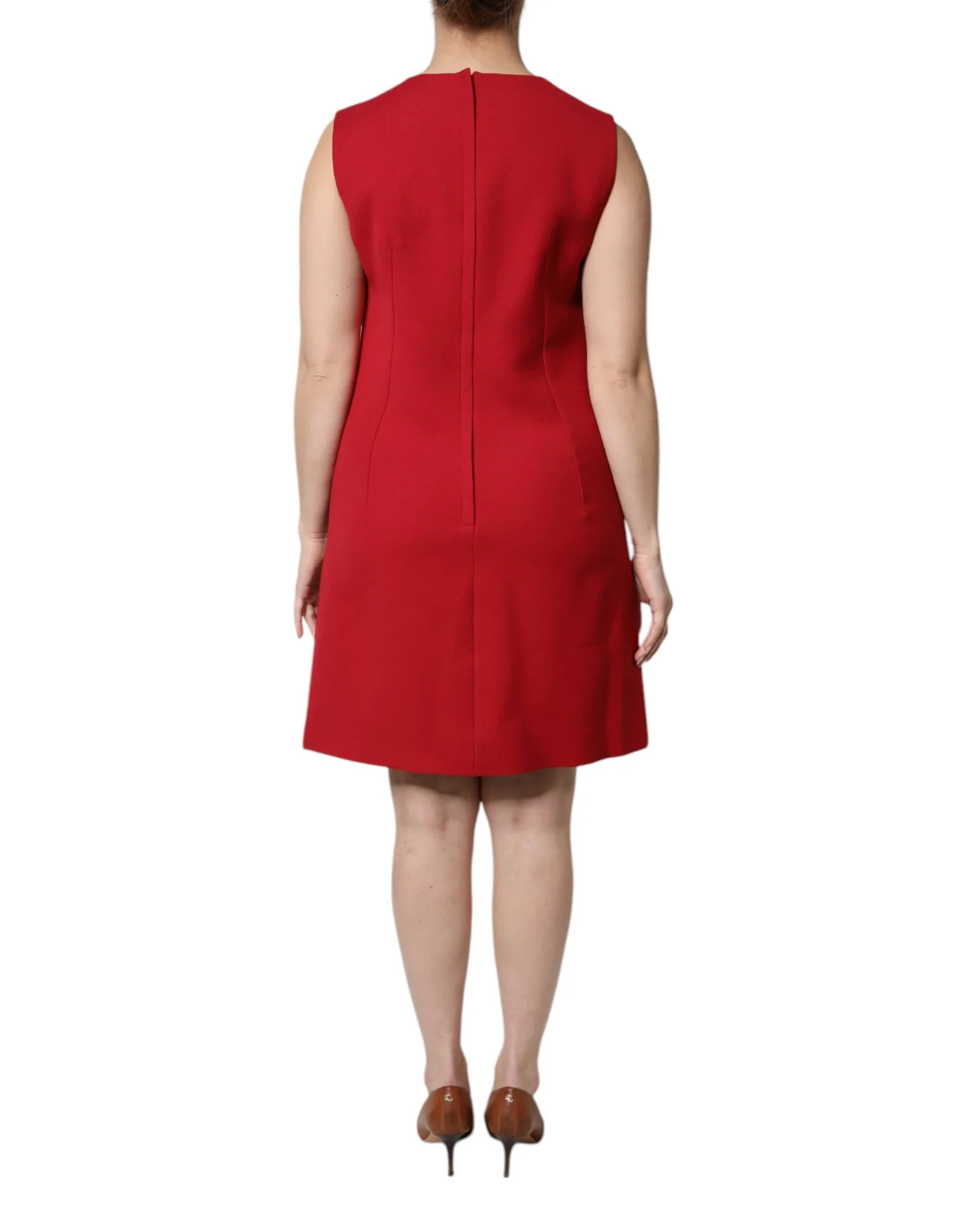 Dolce & Gabbana Red Wool Sleeveless Knee Length A-line Dress - Zeiniez