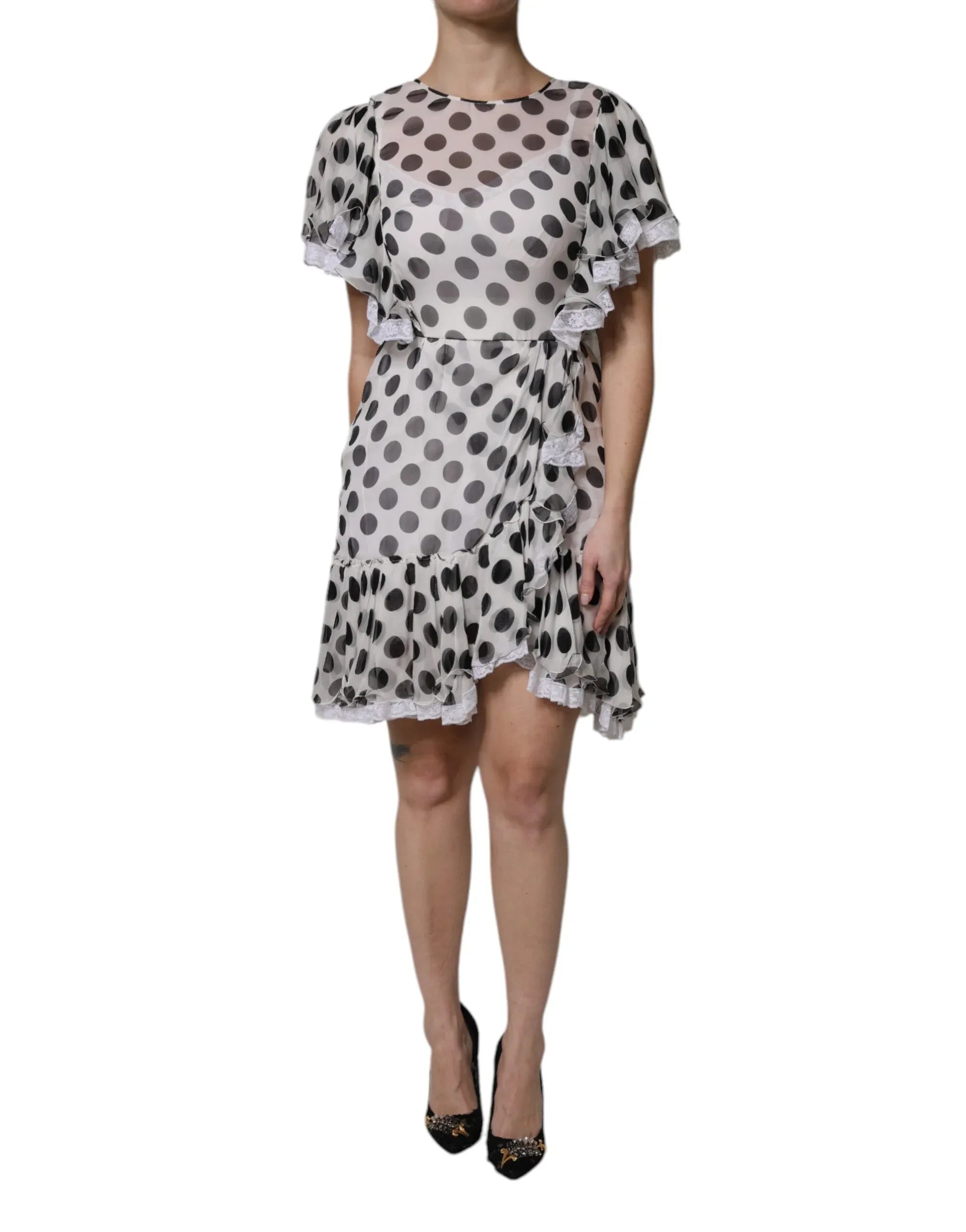 Dolce & Gabbana White Polka Dotted Silk Blend A-line Dress - Zeiniez