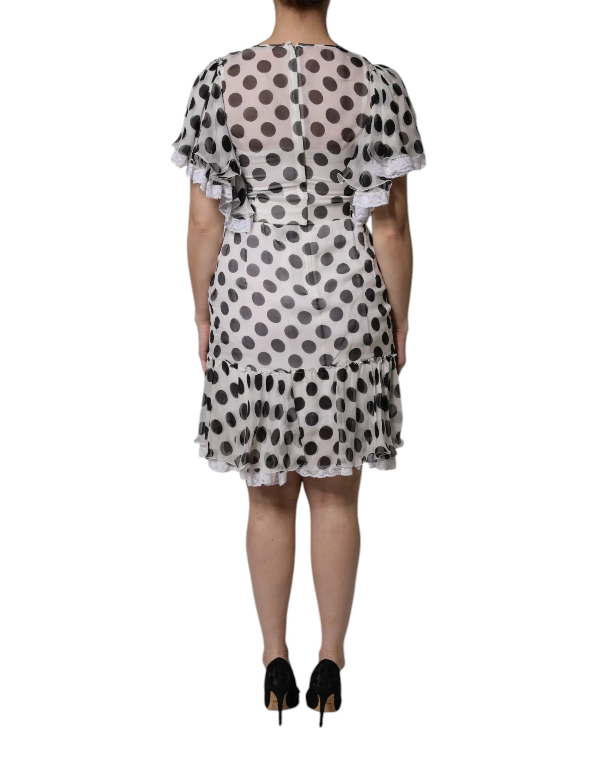Dolce & Gabbana White Polka Dotted Silk Blend A-line Dress - Zeiniez