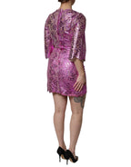 Dolce & Gabbana Metallic Fuchsia Floral Sheath Mini Dress - Zeiniez