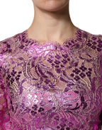 Dolce & Gabbana Metallic Fuchsia Floral Sheath Mini Dress - Zeiniez
