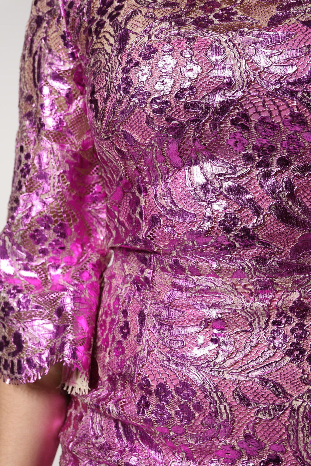 Dolce & Gabbana Metallic Fuchsia Floral Sheath Mini Dress - Zeiniez