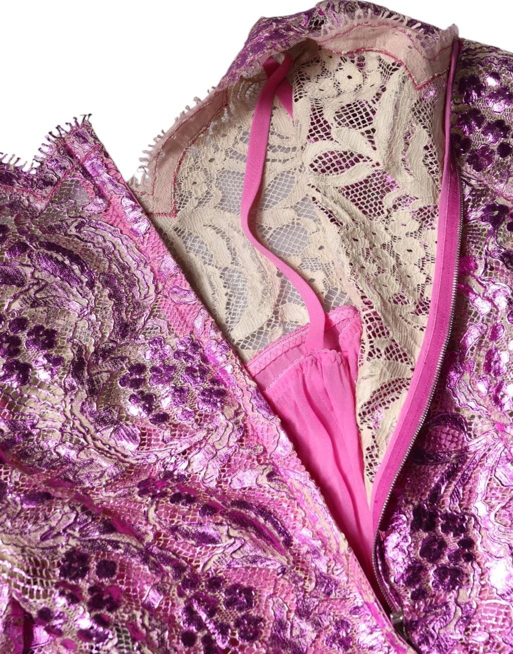 Dolce & Gabbana Metallic Fuchsia Floral Sheath Mini Dress - Zeiniez