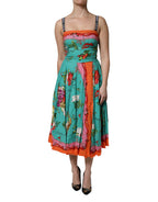 Dolce & Gabbana Multicolor Printed Silk Sleeveless Midi Dress