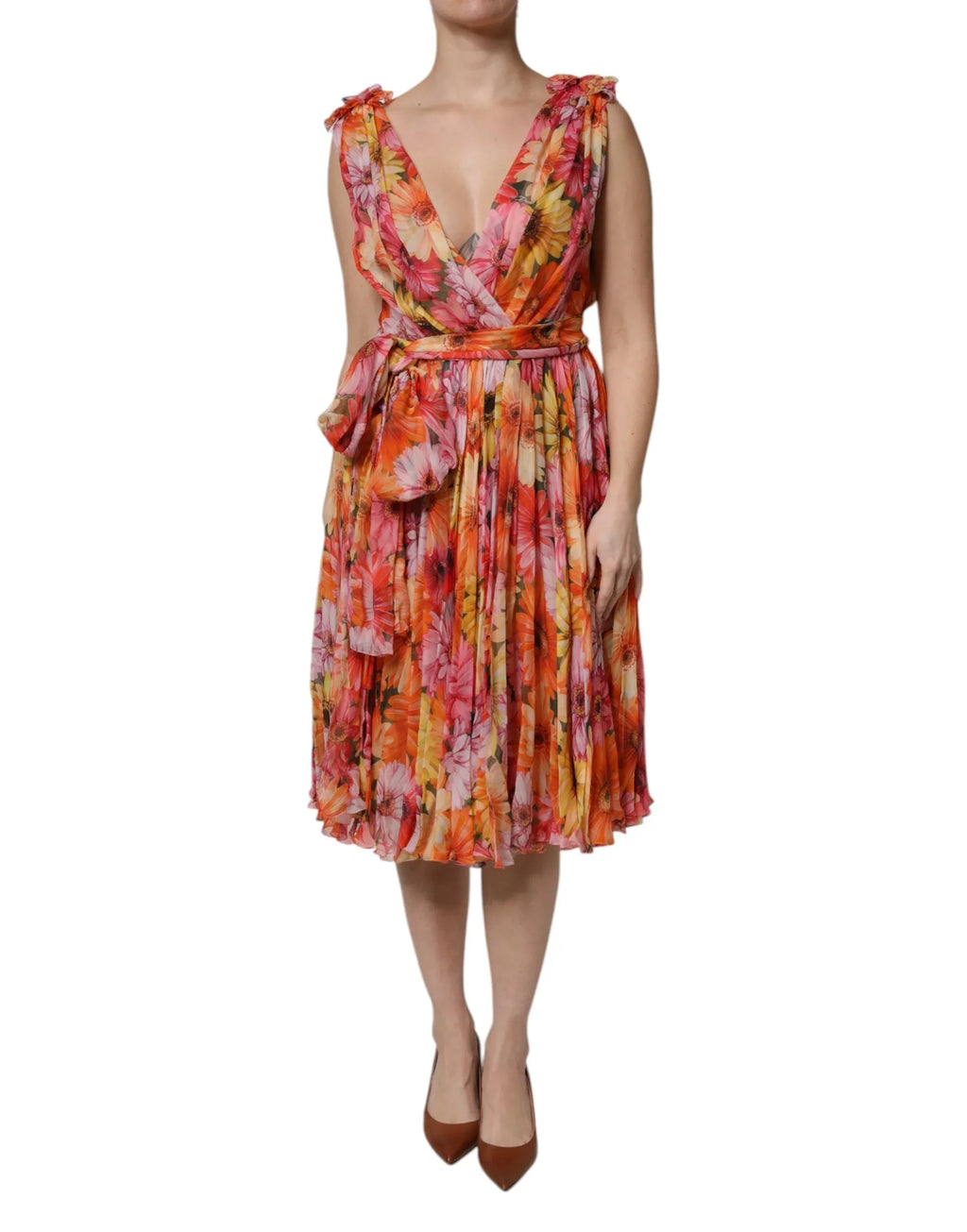 Dolce & Gabbana Multicolor Floral Silk V-neck Chiffon Dress - Zeiniez