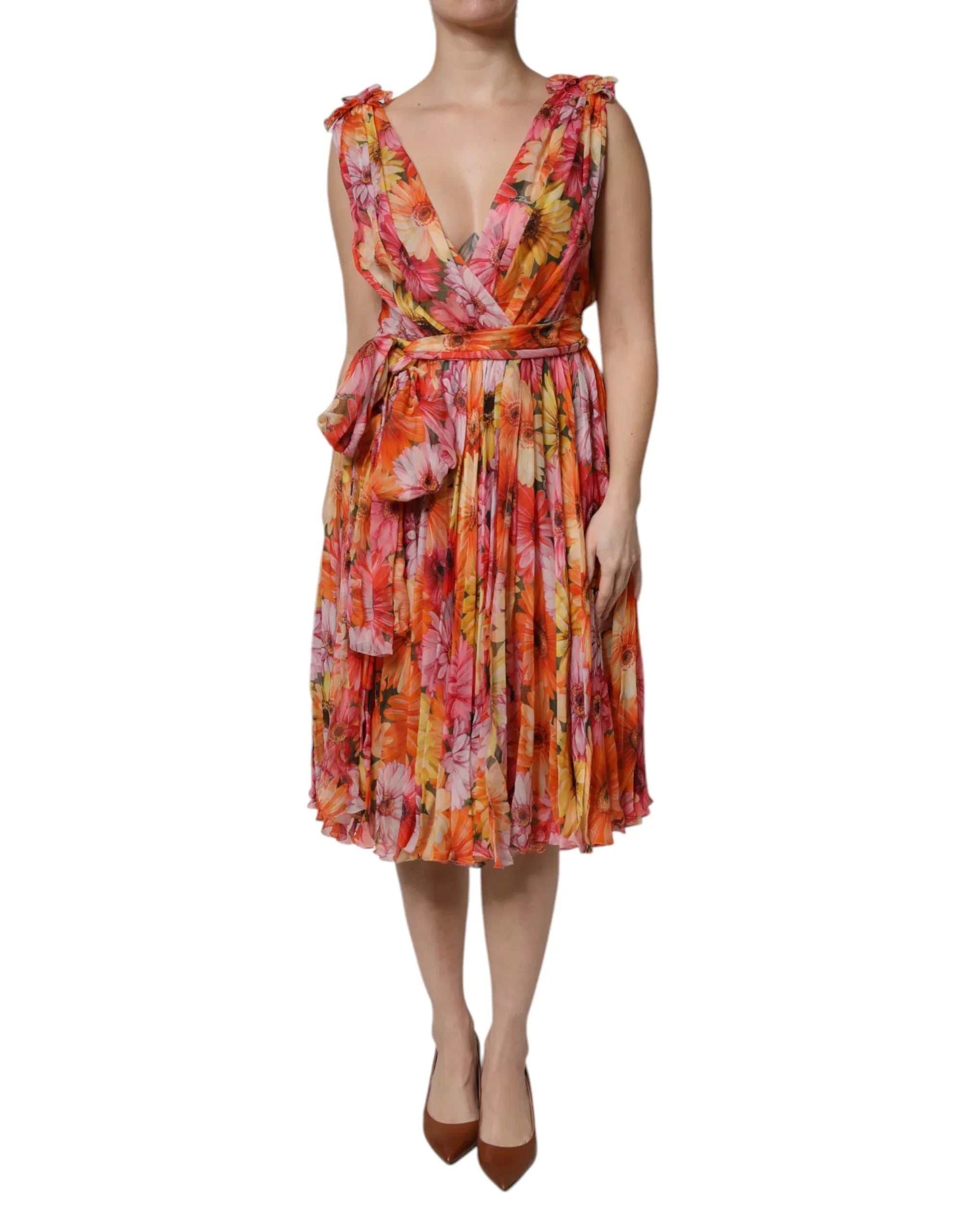 Dolce & Gabbana Multicolor Floral Silk V-neck Chiffon Dress - Zeiniez
