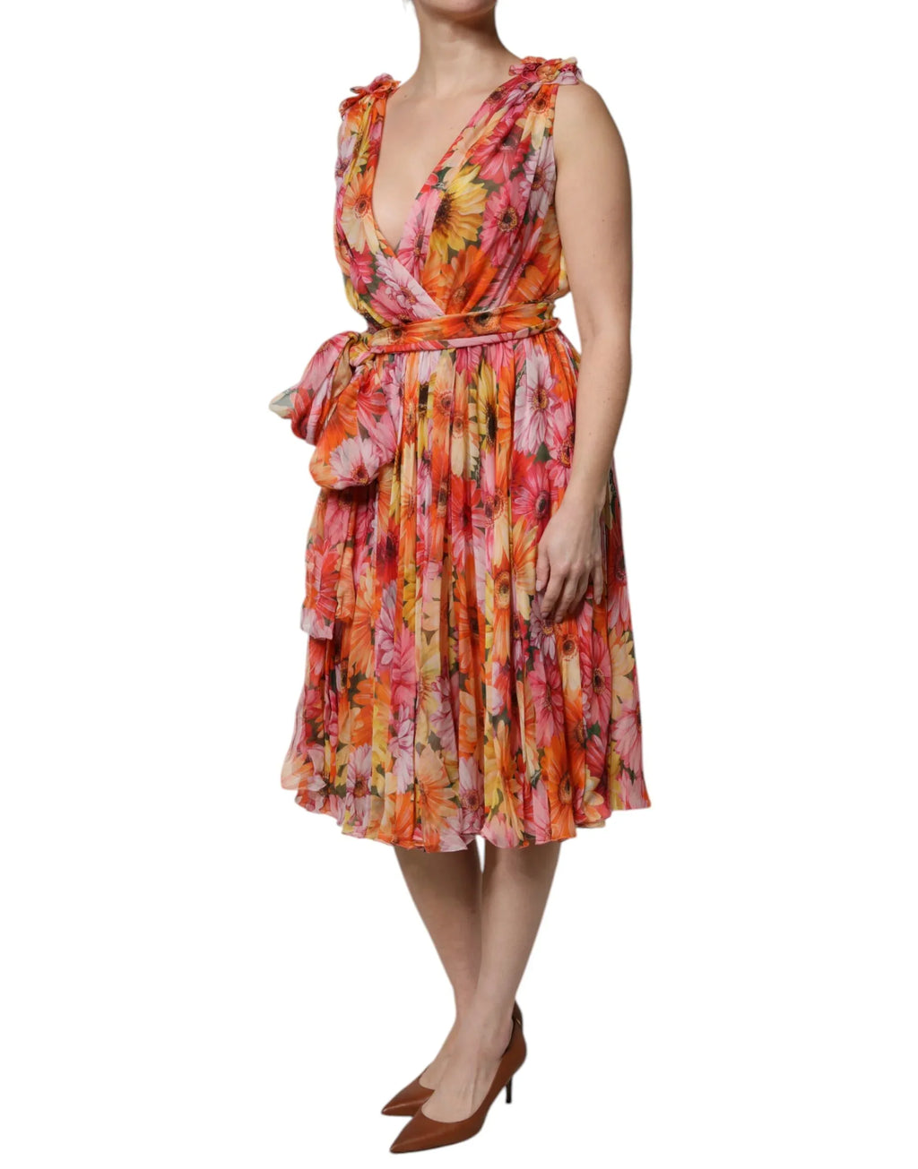 Dolce & Gabbana Multicolor Floral Silk V-neck Chiffon Dress - Zeiniez
