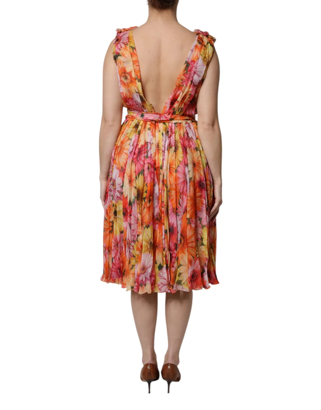 Dolce & Gabbana Multicolor Floral Silk V-neck Chiffon Dress - Zeiniez