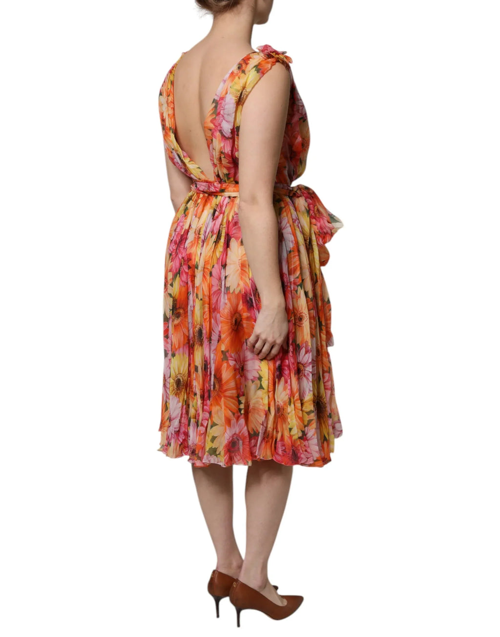 Dolce & Gabbana Multicolor Floral Silk V-neck Chiffon Dress - Zeiniez