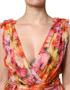 Dolce & Gabbana Multicolor Floral Silk V-neck Chiffon Dress - Zeiniez