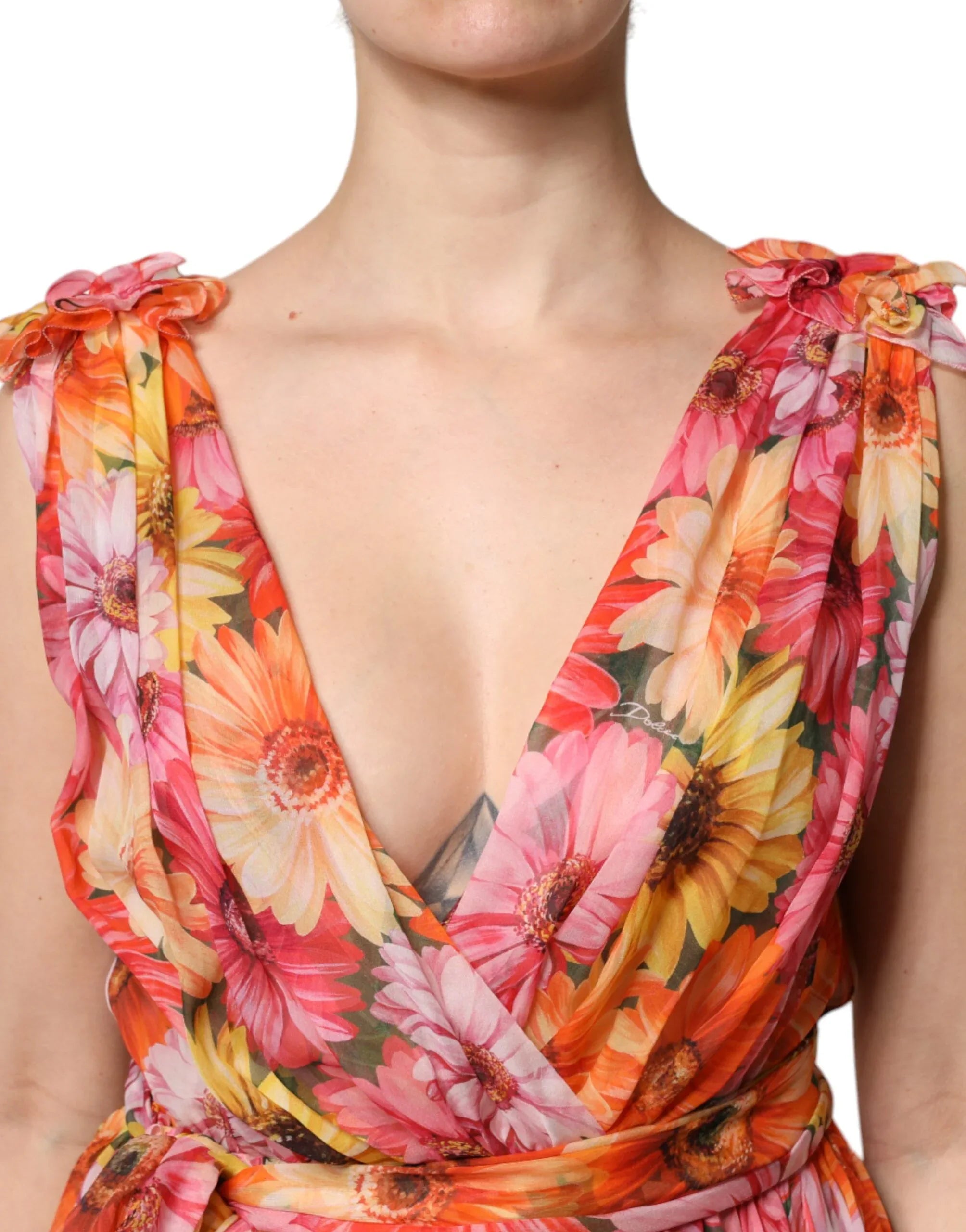 Dolce & Gabbana Multicolor Floral Silk V-neck Chiffon Dress - Zeiniez