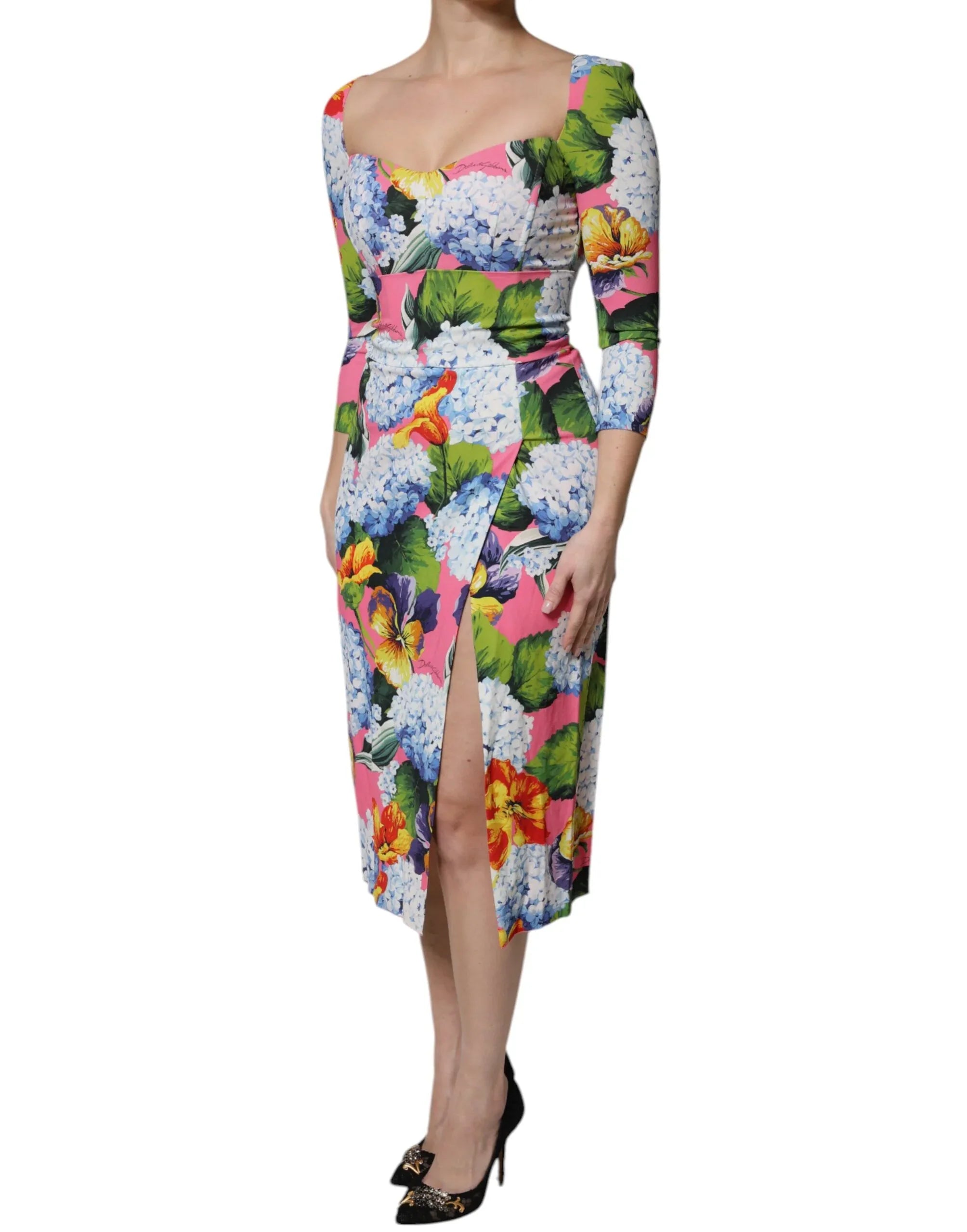 Dolce & Gabbana Multicolor Floral Side Slit Midi Dress - Zeiniez
