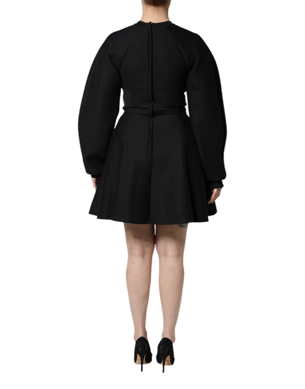 Dolce & Gabbana Black Cotton Long Sleeves A-line Mini Dress - Zeiniez