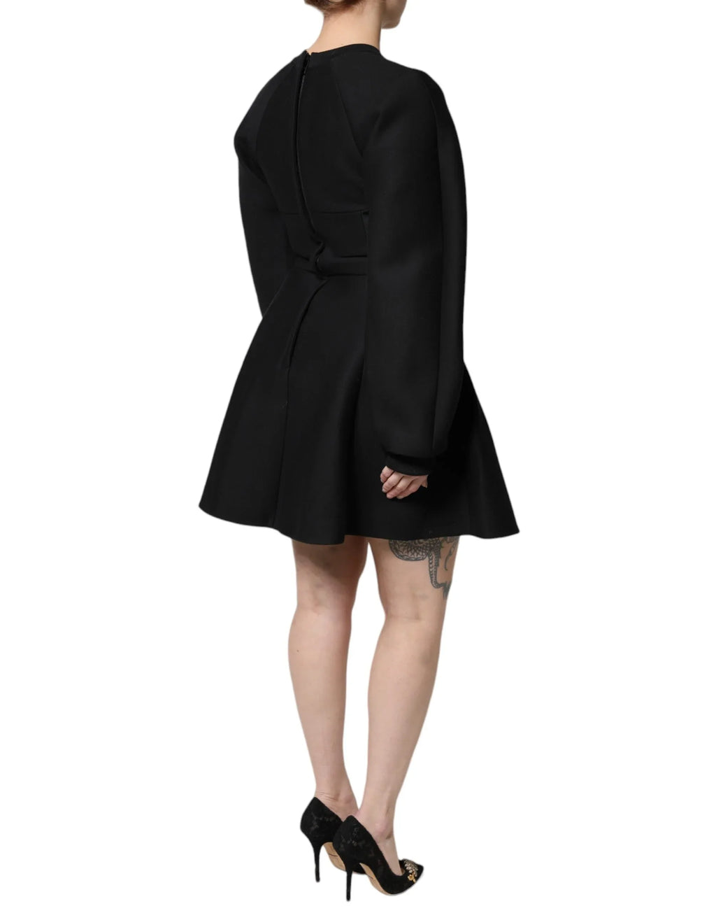 Dolce & Gabbana Black Cotton Long Sleeves A-line Mini Dress - Zeiniez