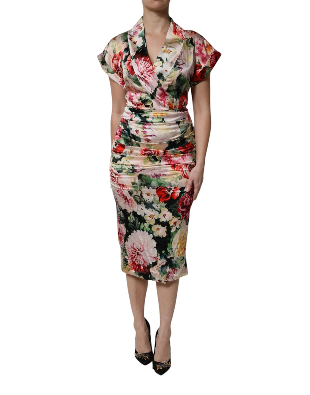 Dolce & Gabbana Multicolor Floral Short Sleeves Sheath Midi Dress - Zeiniez