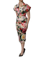 Dolce & Gabbana Multicolor Floral Short Sleeves Sheath Midi Dress - Zeiniez