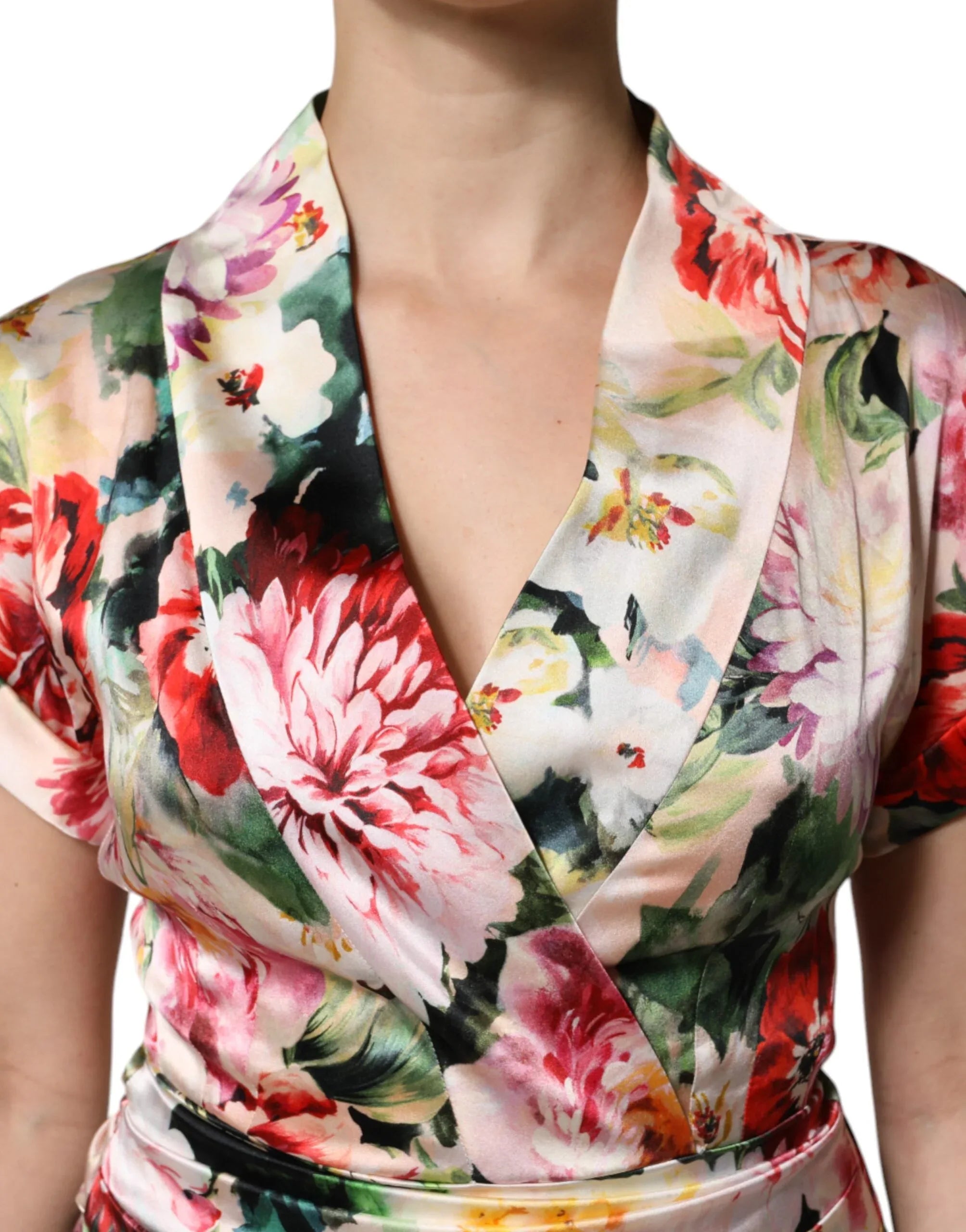 Dolce & Gabbana Multicolor Floral Short Sleeves Sheath Midi Dress - Zeiniez