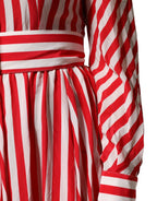 Dolce & Gabbana White Red Stripes Long Sleeves Midi Dress - Zeiniez