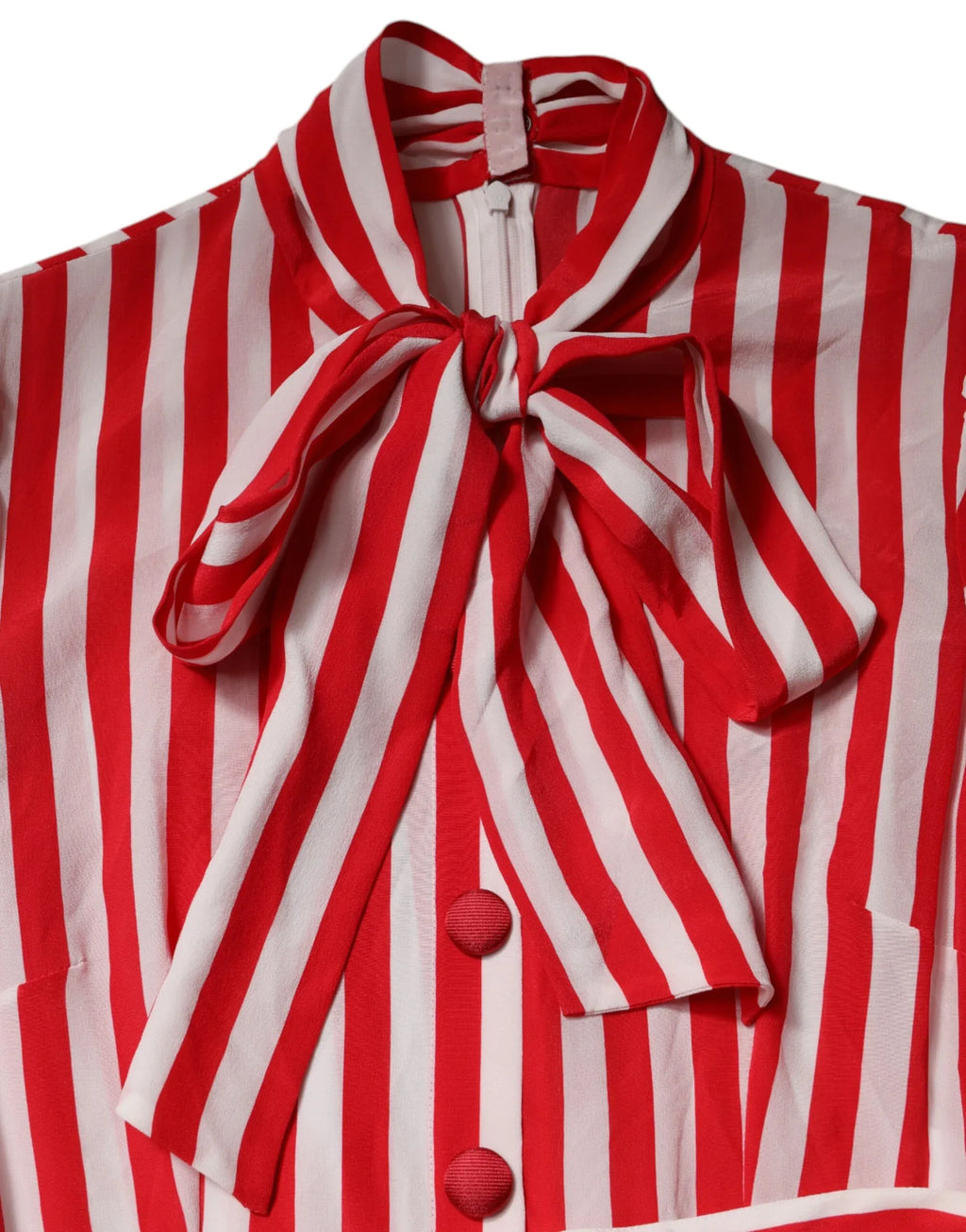 Dolce & Gabbana White Red Stripes Long Sleeves Midi Dress - Zeiniez