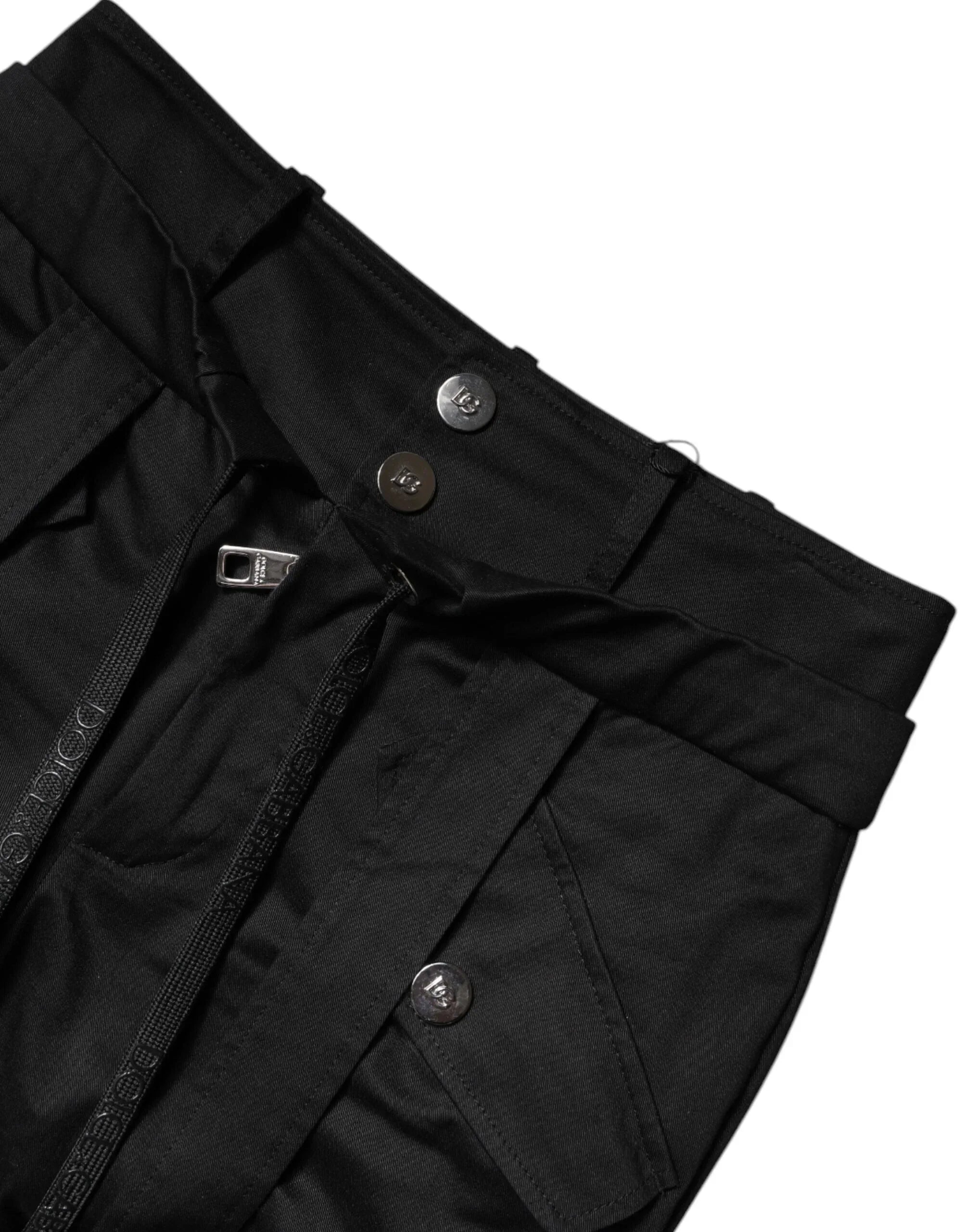Dolce & Gabbana Black Cotton High Waist Cargo Pants - Zeiniez
