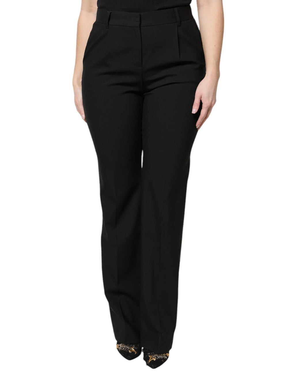 Dolce & Gabbana Black Wool High Waist Boot Cut Dress Pants - Zeiniez