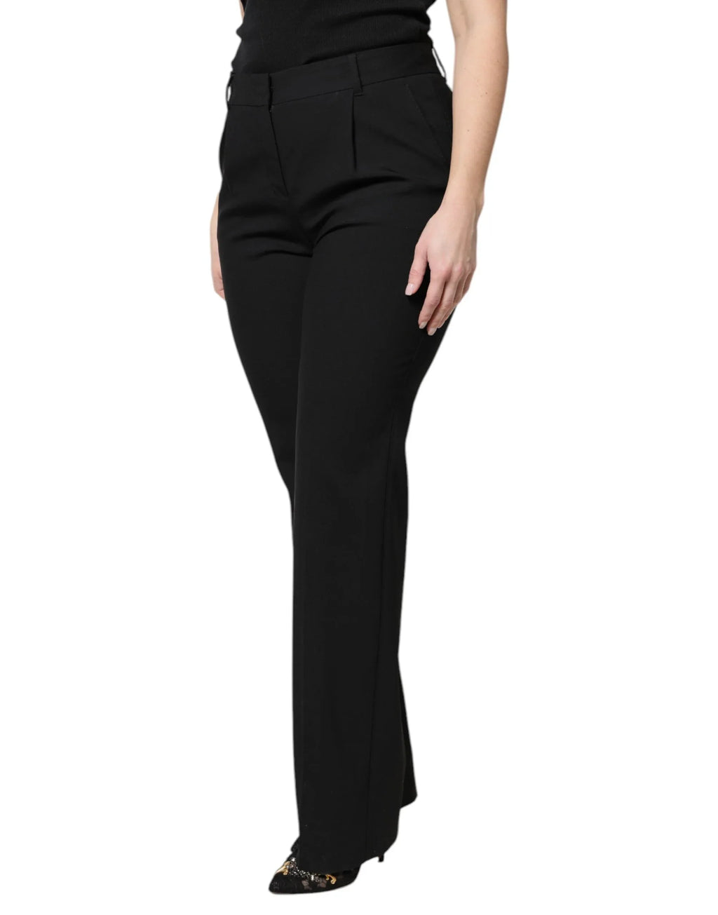 Dolce & Gabbana Black Wool High Waist Boot Cut Dress Pants - Zeiniez
