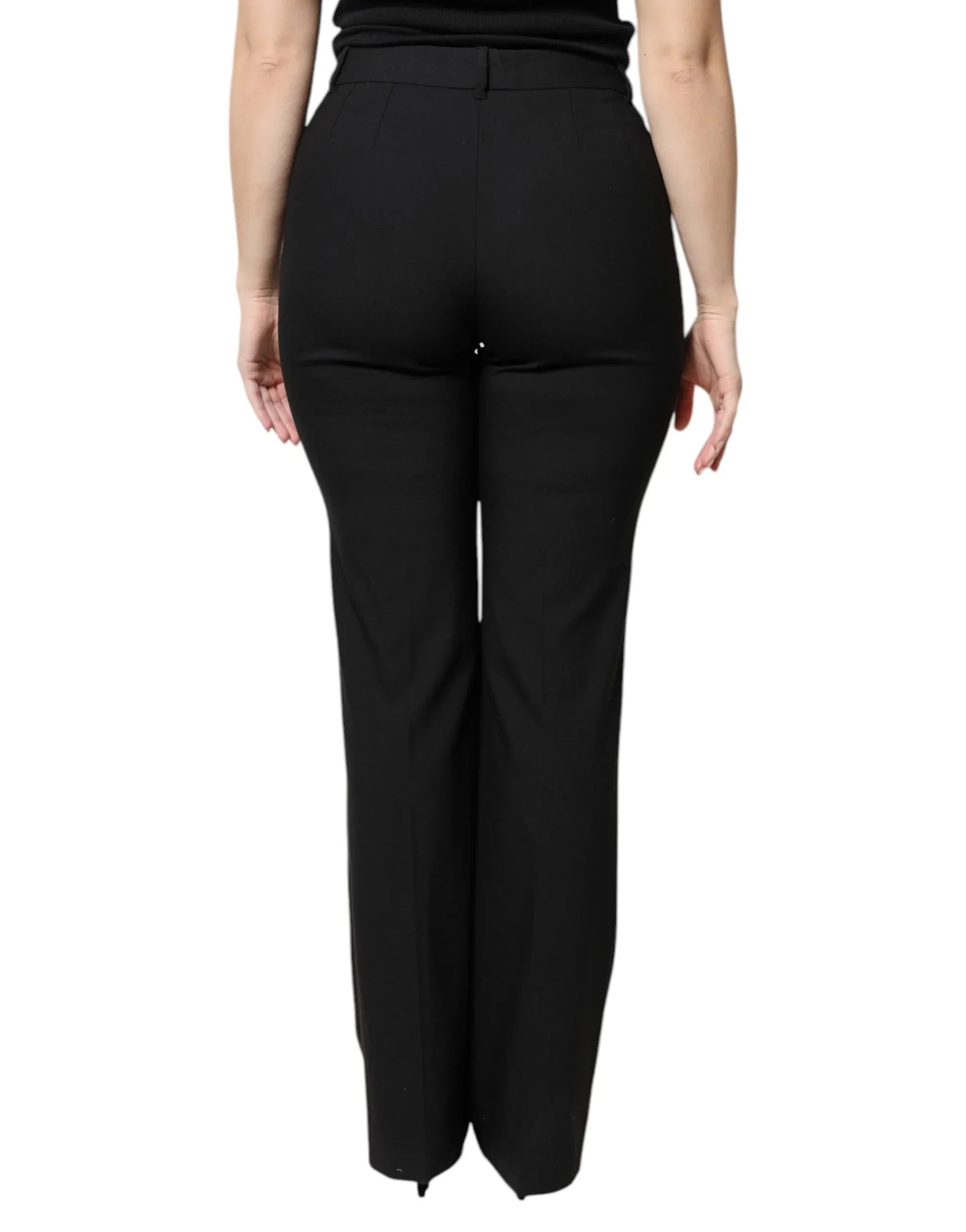 Dolce & Gabbana Black Wool High Waist Boot Cut Dress Pants - Zeiniez